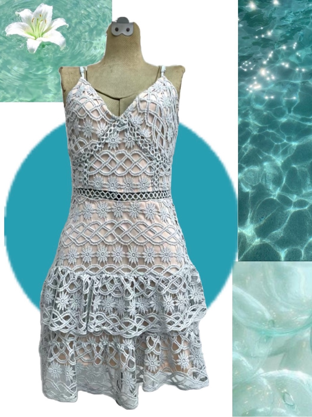 Parisian Light Blue Crochet Lace Cocktail Mini Dress